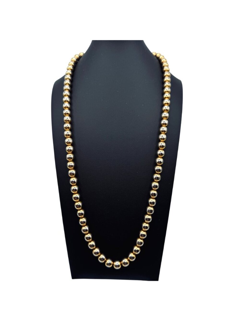 Vintage Gold Tone Bead Necklace 10mm Polished Metal Strung on Rope Chain 30" - Picture 2 of 5